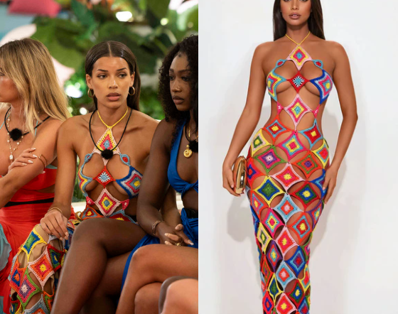 love island crochet dress USA: Season 8 Episode 14 Kayda's - | TV Fashion & Outfits Color:Off - White boho wedding Arabic Mermaid Brown dark Kayda dress